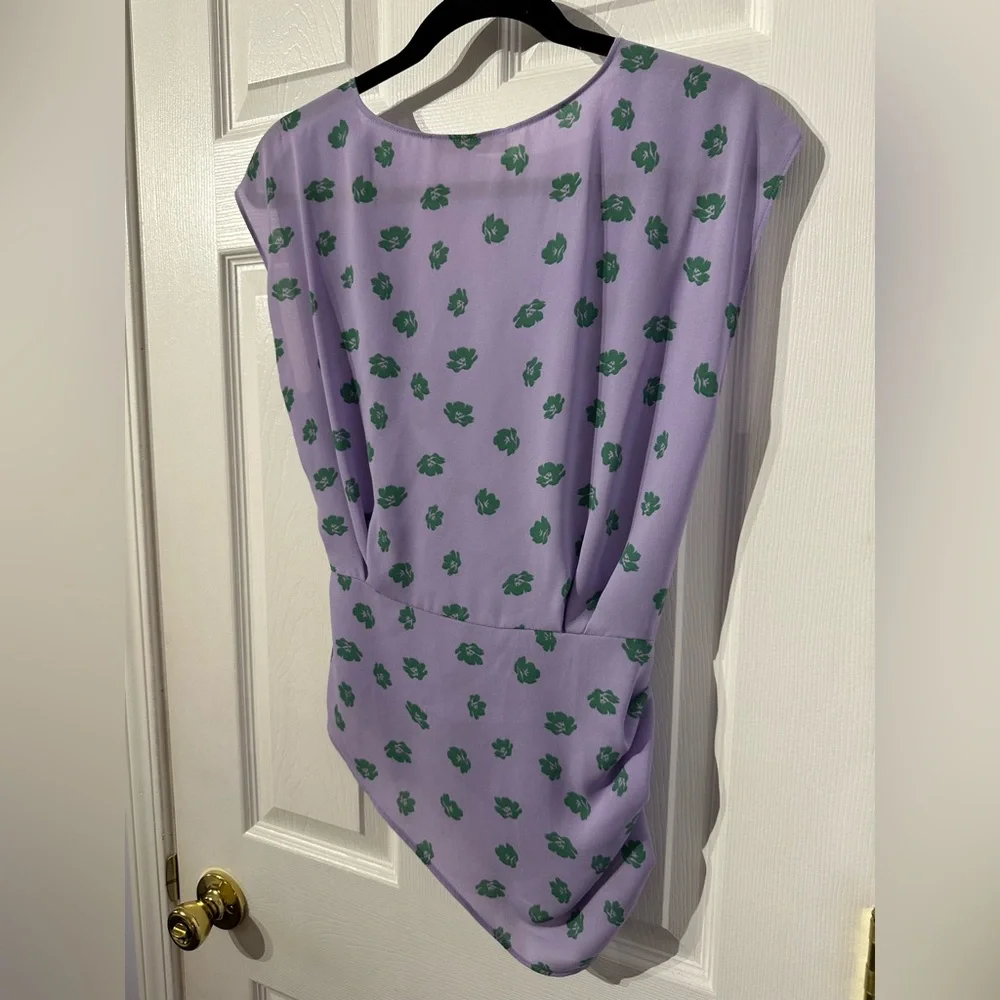 WAYF Purple Asymmetrical Wrap Blouse Cap Sleeve (XS) - Picture 16 of 16